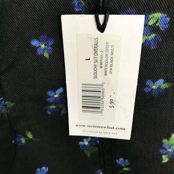 We Wore What Overalls Large Black Ditsy Floral Baggy Denim Stretch Y2K Festival - Picture 10 of 16